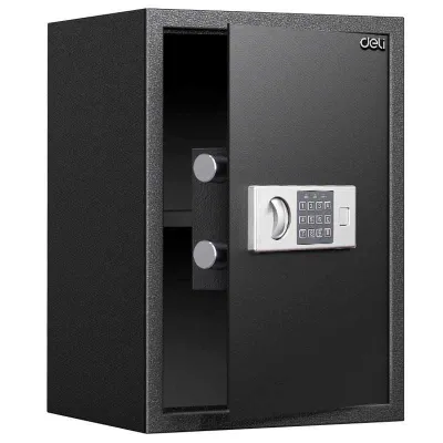 DELI ET525 seyf, elektron qulf + kalit, 500x350x310 mm, 14 kg, qora 1