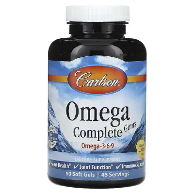 Carlson, Omega Complete Gems, омега 3-6-9, лимон, 90 таблеток 1