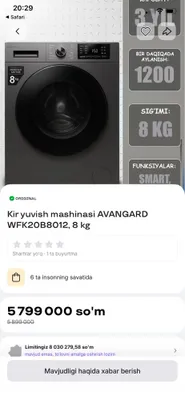 Стиральная машина Avangard, автомат, 8 кг 1