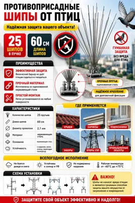 Противоприсадные шипы от птиц из нержавеющей стали, 60 см, 25 шипов