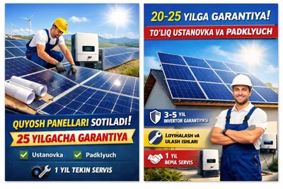 Quyosh panellari va padklyuch xizmatlar 25 yilgacha garantiya 1