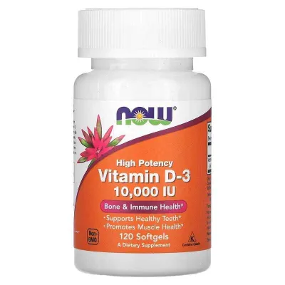 NOW Foods, D3, D3 vitamini, yuqori faol, 10000 XB, 120 kapsula 1
