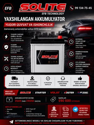 akkumulyator SOLITE-STARTER EFB-AGM Technology BYD Доставка установка 1