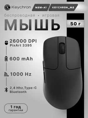 Keychron M2 mini o‘yin uchun simsiz sichqoncha BT/WL/USB-A/USB-C, 1K, 50 g, PixArt 3395 1