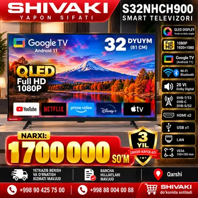 Shivaki S32NHCH900 32" HD Smart TV yangi pachka