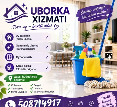 Уборка хизмати, tozalash xizmati Ishonch sizdan sifat bizdan, 1