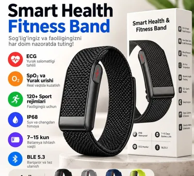 Smart Health Fitness Band | ECG, SpO2, yurak urishi | IP68 | 7–15 kun 1