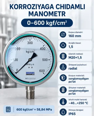 Manometr-600kg-160mm-M20x1.5 1