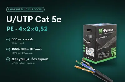 LAN-кабель U/UTP Cat 5e PE 4x2x0,52, медь, 305 м, ФАРИАЛЬ 1