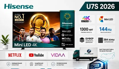 Телевизор HISENSE 32/43/*00, диагональ QLED, Mini LED, 144 Гц 1