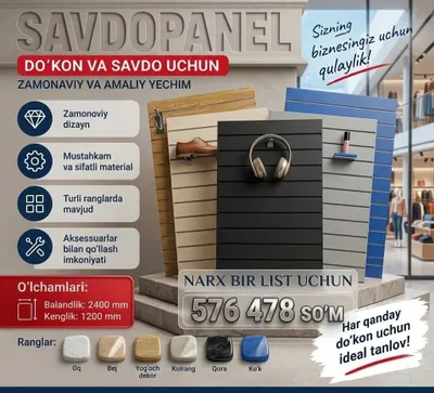 Do‘kon uchun devorga o‘rnatiladigan plastik savdo paneli 1