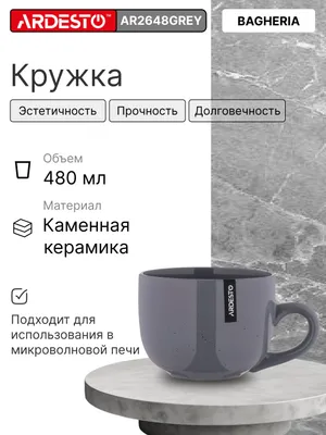 Ardesto Bagheria AR2648GREY krujka, keramika, 480 ml, kulrang, choy va qahva uchun 1
