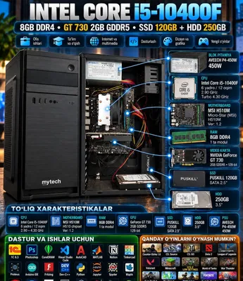 Intel Core i5-10400F | 8GB DDR4 | GT 730 2GB | SSD 120GB + HDD 250GB 1