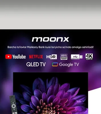 Moonx 65 dyuymli televizor, Google TV, QLED, HDR10, ovozli boshqaruv, kafolat
