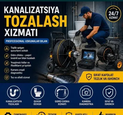 Канализация турб тозалаш хизмати, Сантехник хизмати, 24/7 1
