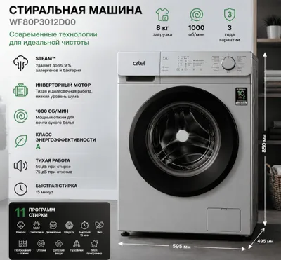 Стиральная машина Artel 8 кг Новая, в упаковке 1