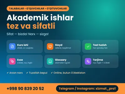 Kurs ishi, slayd, test, esse, tarjima 1
