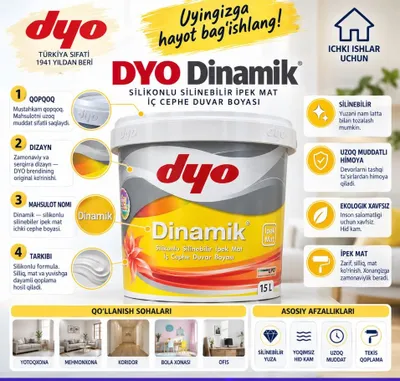 DYO Dinamik 15L — silikonli ipak mat ichki devor bo‘yog‘i 1