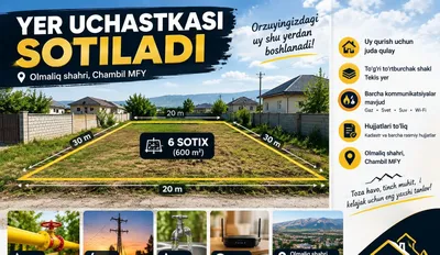 6 соток, ровный и прямоугольный участок — Алмалык