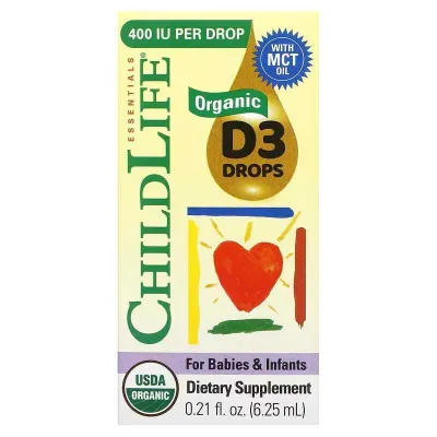 ChildLife Organic Gripe Water D3 Drops, organik D3 vitamini 1