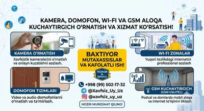 Kamera, Domofon, Wi-Fi va GSM uslitel o'rnatish