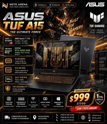 Asus TUF A16 16 WUXGA 144 Гц / R7 170 16 ГБ DDR5 / 512 ГБ RTX 4050 6 ГБ
