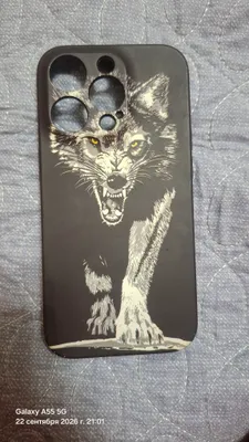 Iphone 14 Pro uchun g‘ilof, bo‘ri rasmi tushirilgan qora rangda 1