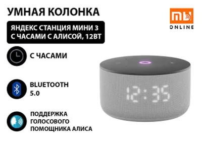 Yandex Stansiya Mini 3 — soatli va Alisali aqlli kolonka, 12 Vt, kulrang 1