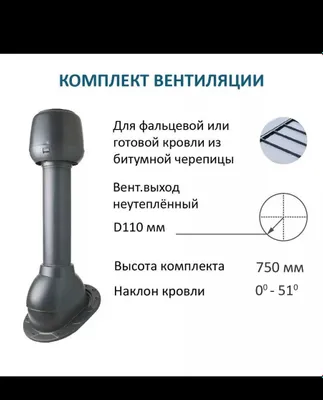 Кровельный аэратор для Фальцевой и битумной кровли Серый D110 H-750 1