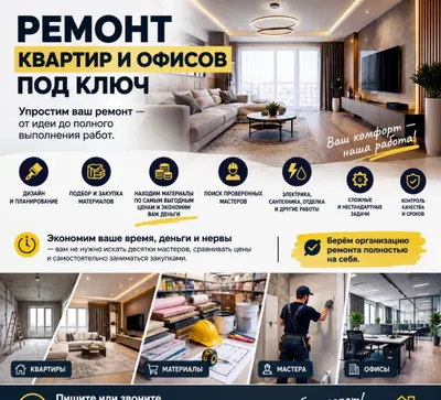 Kvartira va ofislarni to‘liq ta’mirlash — vaqt va mablag‘ni tejash!