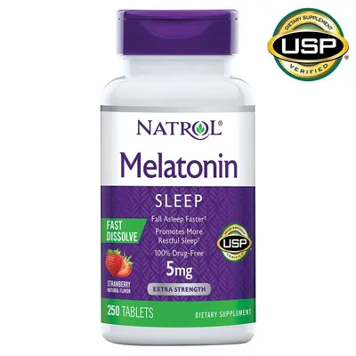 Мелатонин 5 mg. 250 таблеток Natrol Melatonin Вкус клубники США 1