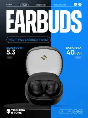 HAVIT TWS Earbuds TW969 Black quloqchinlari 1