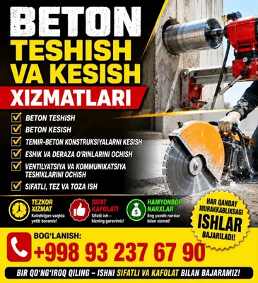 Beton teshish kesish xizmatllari.eng arzonimiz