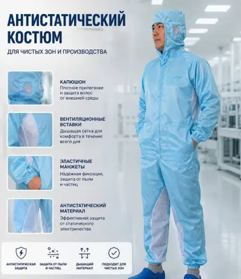 Двухкомпонентный антистатический костюм ESD для чистых помещений 1