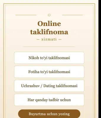 Online taklifnoma yasash xizmati