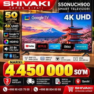 Shivaki S50NUCH900 50" 4K Smart TV yangi pachka