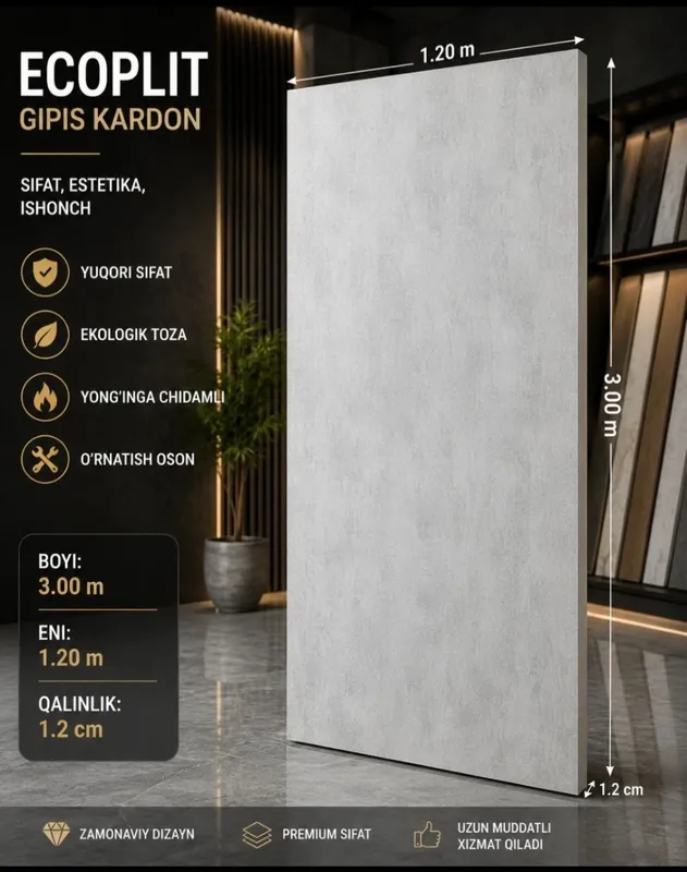 Ecoplit devor paneli | Zamonaviy ichki bezak | 3.00×1.20 m 2