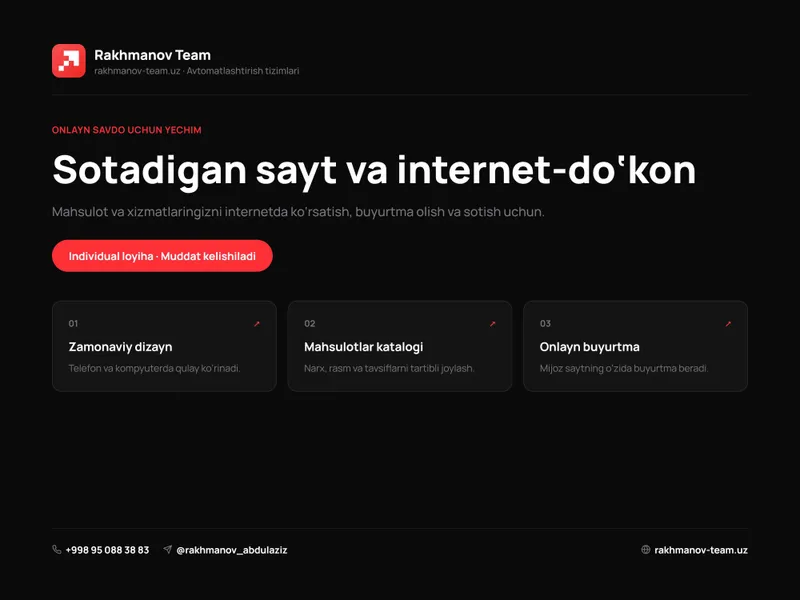Sayt va internet-do‘kon yaratish | Dasturchi xizmati 1 Sayt va internet-do‘kon yaratish | Dasturchi xizmati 1