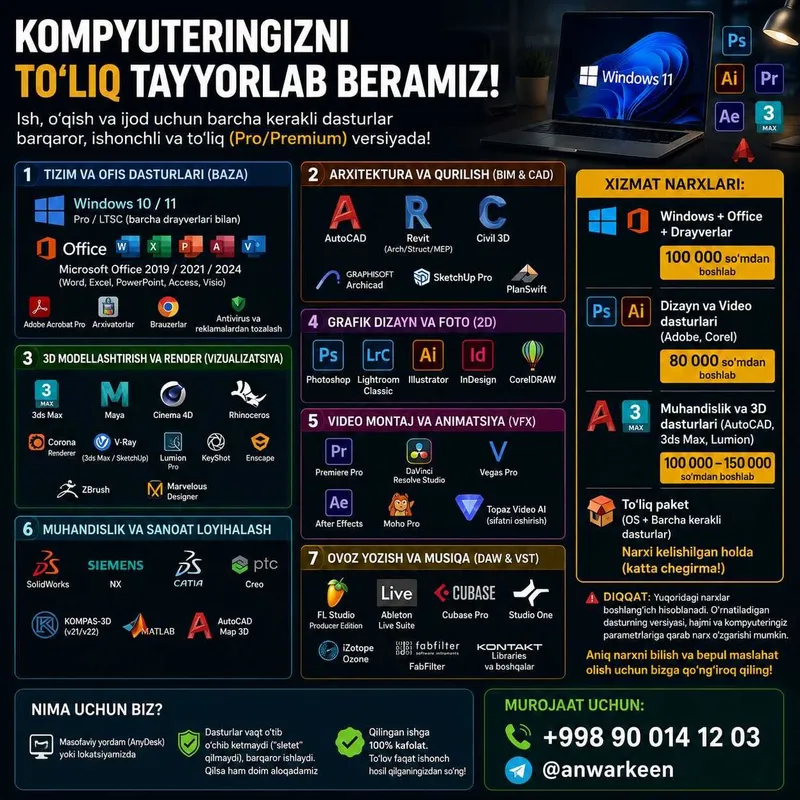 Professional Kompyuter Xizmatlari: Windows va Professional dasturlar