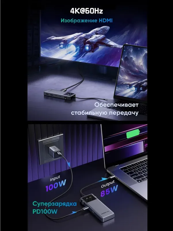 UGREEN USB-C хаб 6 в 1 HDMI 4K 60Hz — фото 3