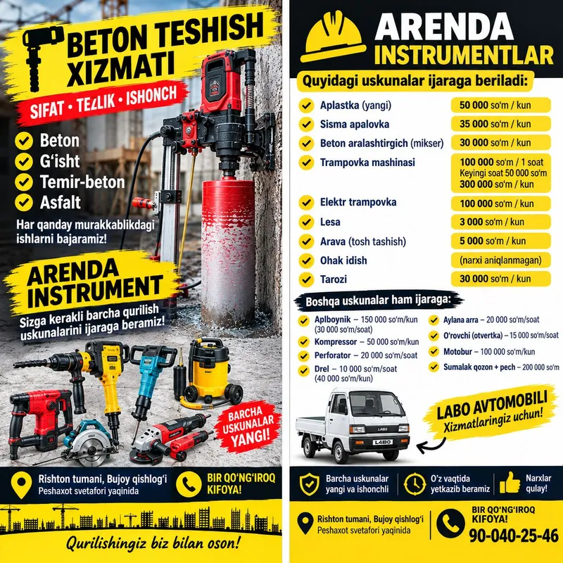 beton teshish va arenda instrumentlar 1 beton teshish va arenda instrumentlar 1
