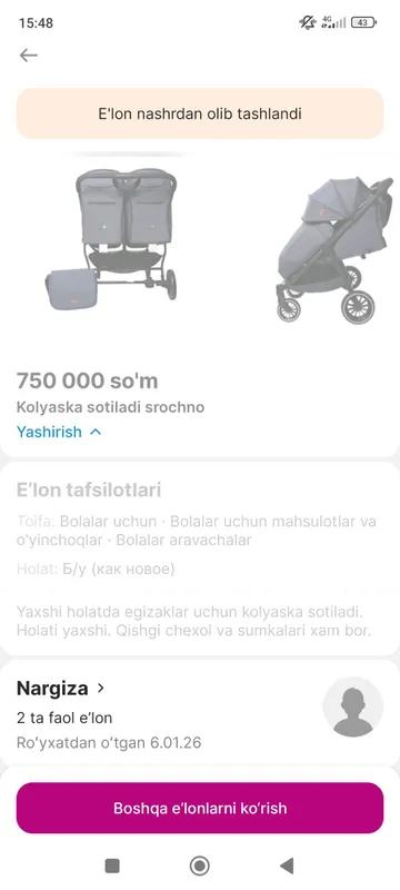 2 tali kolyaska srochna sotiladi 400 ming 1 2 tali kolyaska srochna sotiladi 400 ming 1