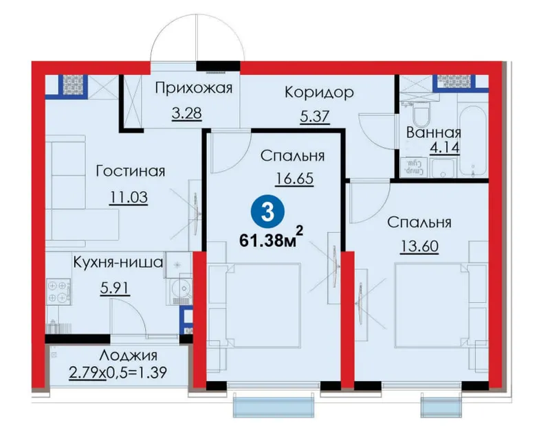 3-комнатная, первый взнос 186 млн, 21 месяц по 20 млн 2