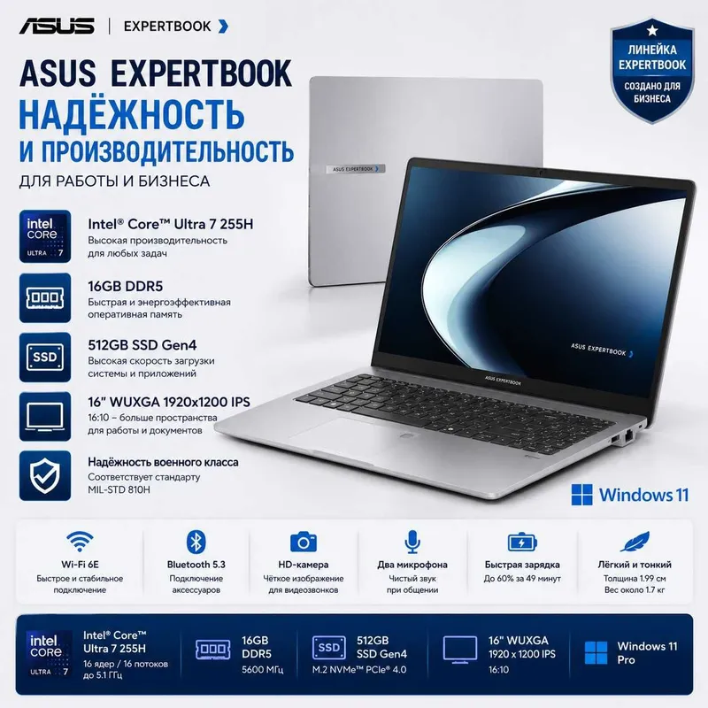 ASUS ExpertBook P1 / Ryzen 7 / 16GB DDR5 / 512GB SSD / 15.6" FHD IPS 1 ASUS ExpertBook P1 / Ryzen 7 / 16GB DDR5 / 512GB SSD / 15.6" FHD IPS 1