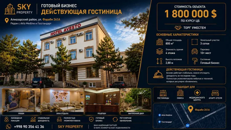 Действующая гостиница 800 м² | Готовый бизнес | Алмазар