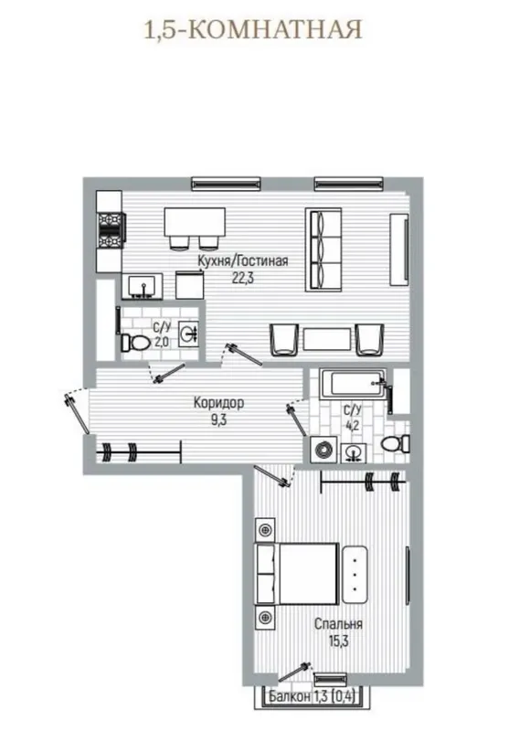 2-комнатная квартира, ЖК Kox-Ota (новостройка, коробка), Шайхантаурский район