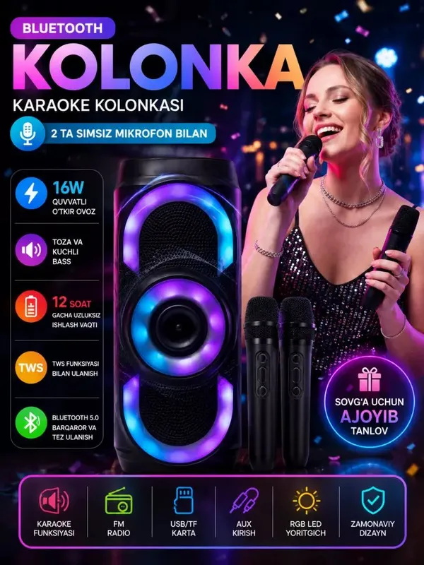 kalonka karoki 2ta simsiz mikrafon bilan bluetooth