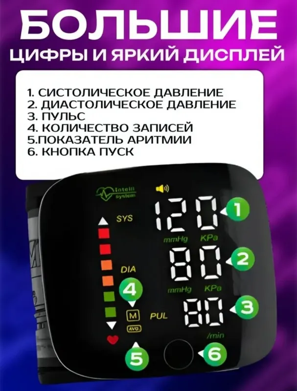 Тонометр автоматический на запястье, русская озвучка — фото 2
