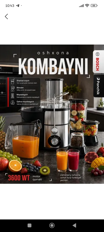 Bosch oshxona kombayini sotiladi yangi