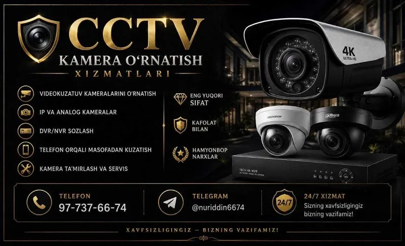 Kamera ustanofka qilamza va serviz xizmat korsatamza Vizif xizmati 1 Kamera ustanofka qilamza va serviz xizmat korsatamza Vizif xizmati 1